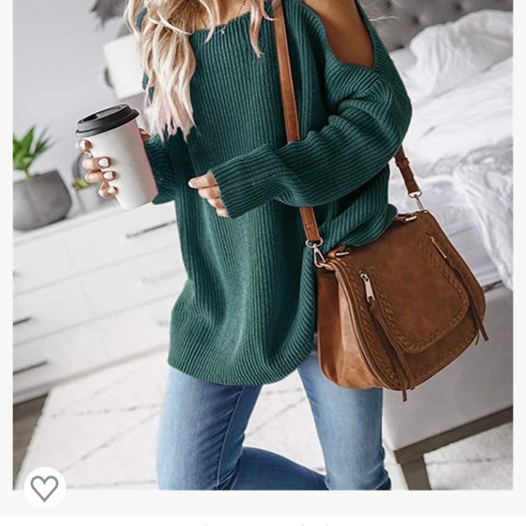 “Cold shoulder” green chunky sweater - Picture 2 of 4